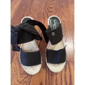 Bettye Muller Wedge Espadrille Black Lades 7 EU 37 Wear With or Without Ribbon